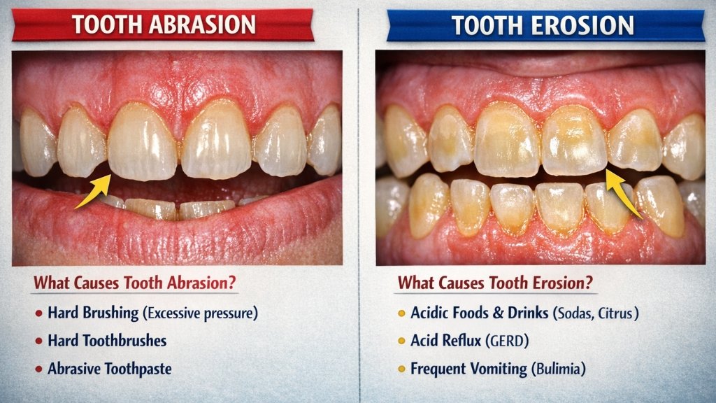 Tooth Abrasion vs Tooth Erosion