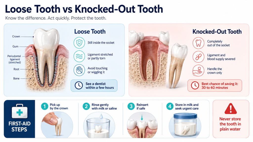 loose tooth vs knocked out tooth